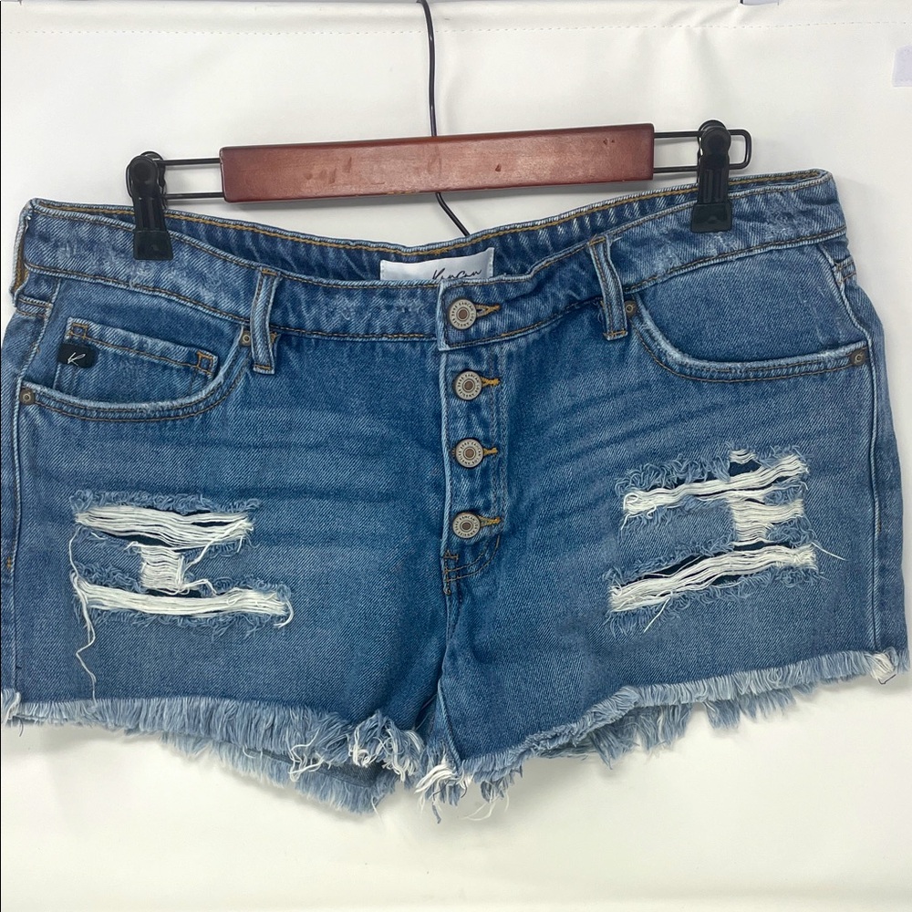 KanCan Distressed Cut-Off Denim Shorts with Button Fly Size 13/30